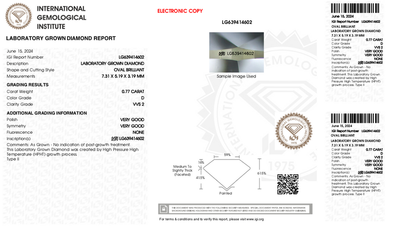 Caldonia - 0.77ct Oval Lab Grown Diamond