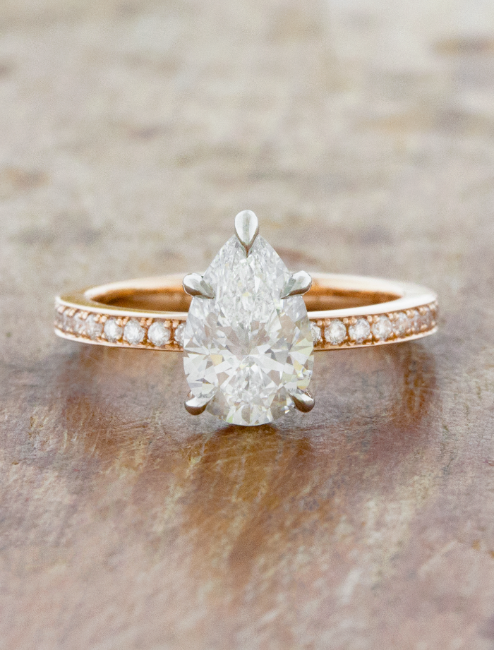caption:Shown with 1.21ct pear diamond in mixed 14k rose gold & platinum