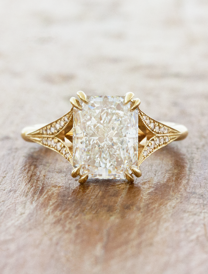 caption:Shown with 2ct radiant cut diamond in 14k yellow gold