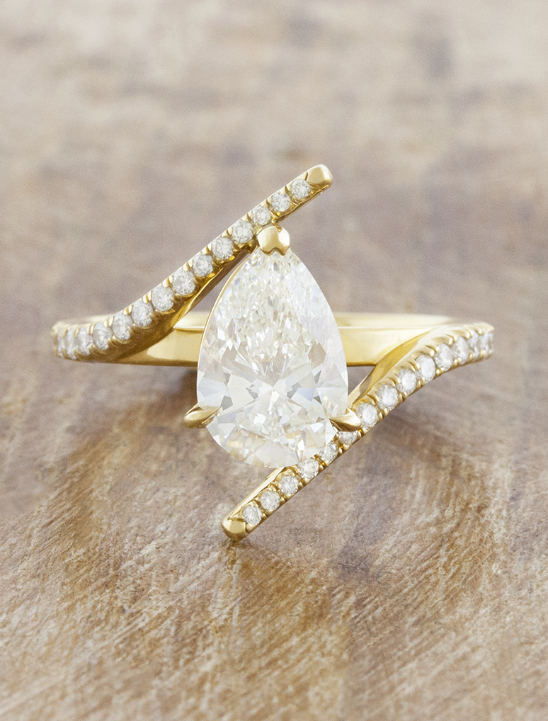 caption:Shown with 2ct pear in 18k yellow gold
