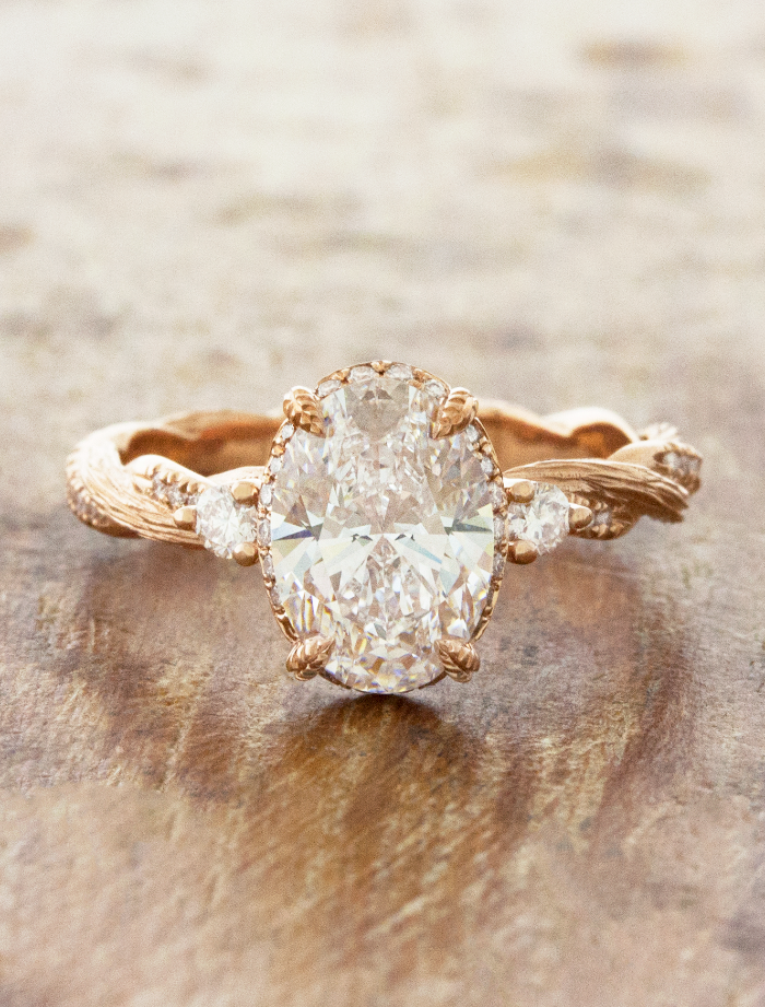 caption:Shown with 1.7ct oval diamond in 14k rose gold