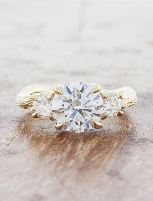 caption:Shown with 2ct round diamond in 14k yellow gold