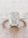 capstion:Shown with 2ct radiant cut diamond in 14k yellow gold