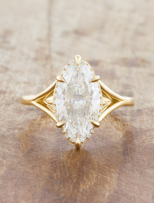 caption:Shown with 3ct marquise in 18k yellow gold 