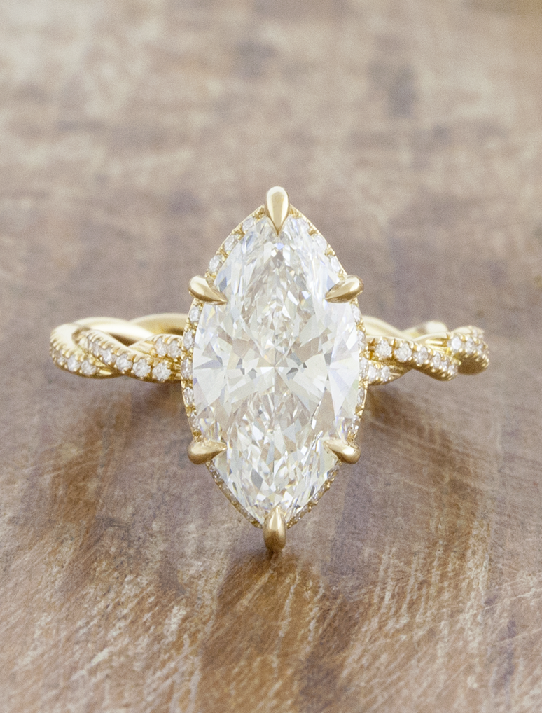 caption:Shown with 3ct marquise in 18k yellow gold 
