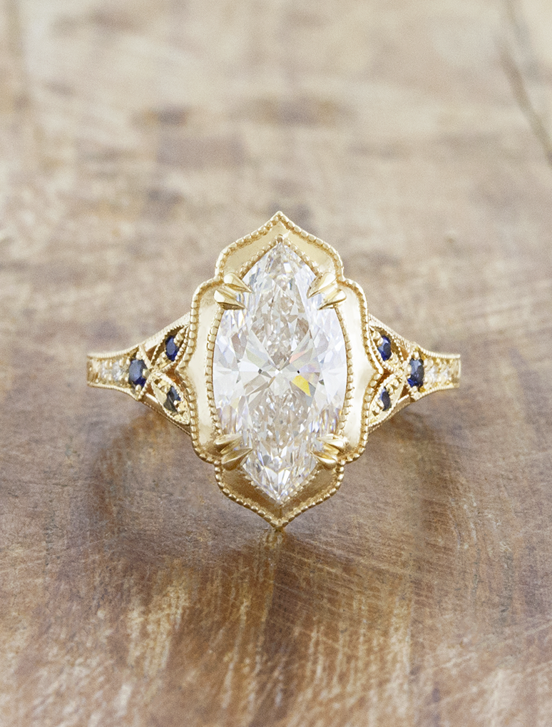 Monarch: Victorian Style Marquise Diamond and Sapphire Engagement Ring ...