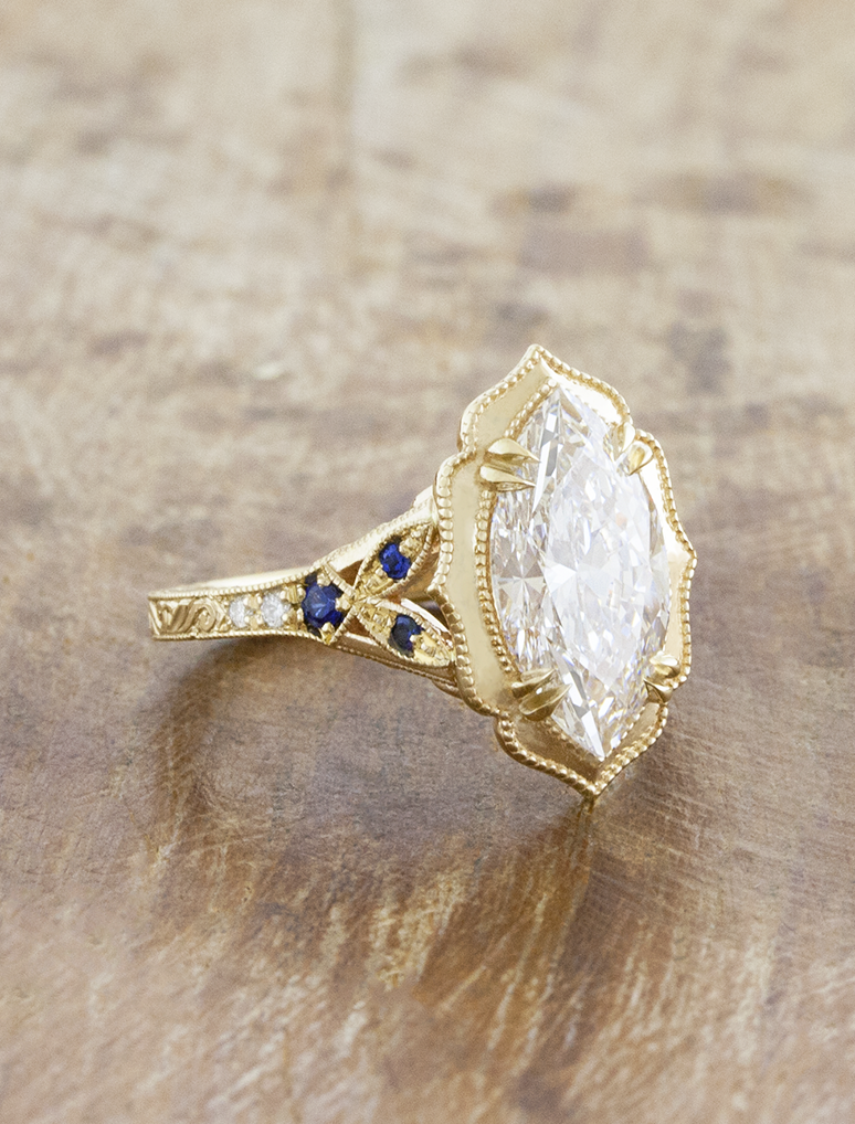 Monarch: Victorian Style Marquise Diamond and Sapphire Engagement Ring ...