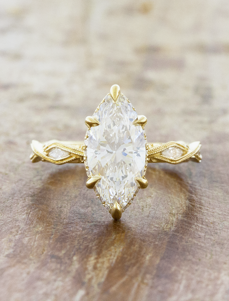 caption:Shown with 1.7ct marquise diamond in 14k yellow gold 