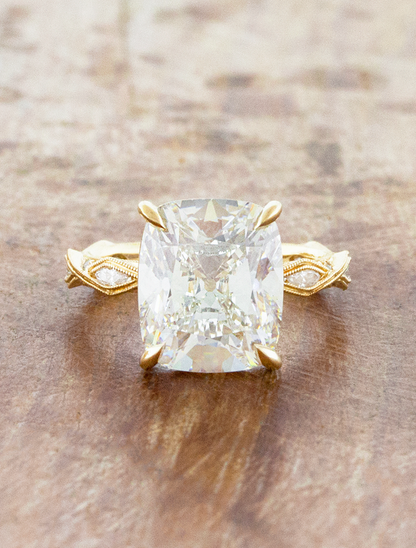 caption:Shown with 5ct Old Mine in 14k yellow gold 