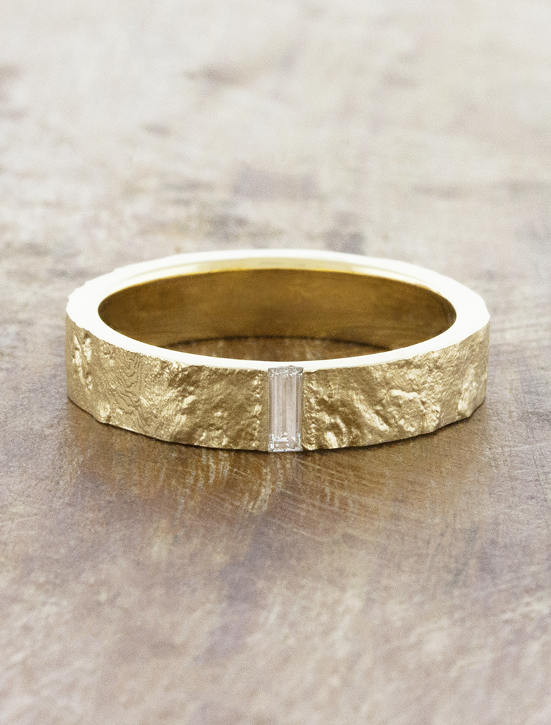 caption:Shown in 14k yellow gold with a brushed finish