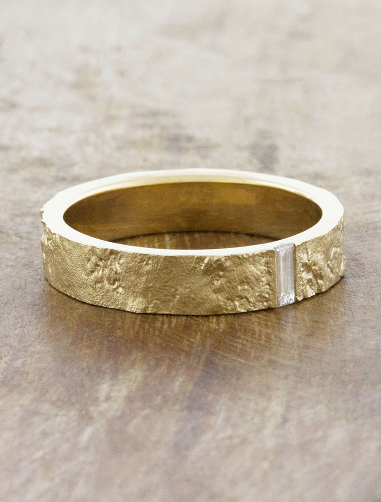 caption:Shown in 14k yellow gold with a brushed finish