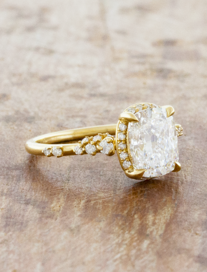 Peony: Vintage Cushion Cut Clustered Engagement Ring Ken Dana