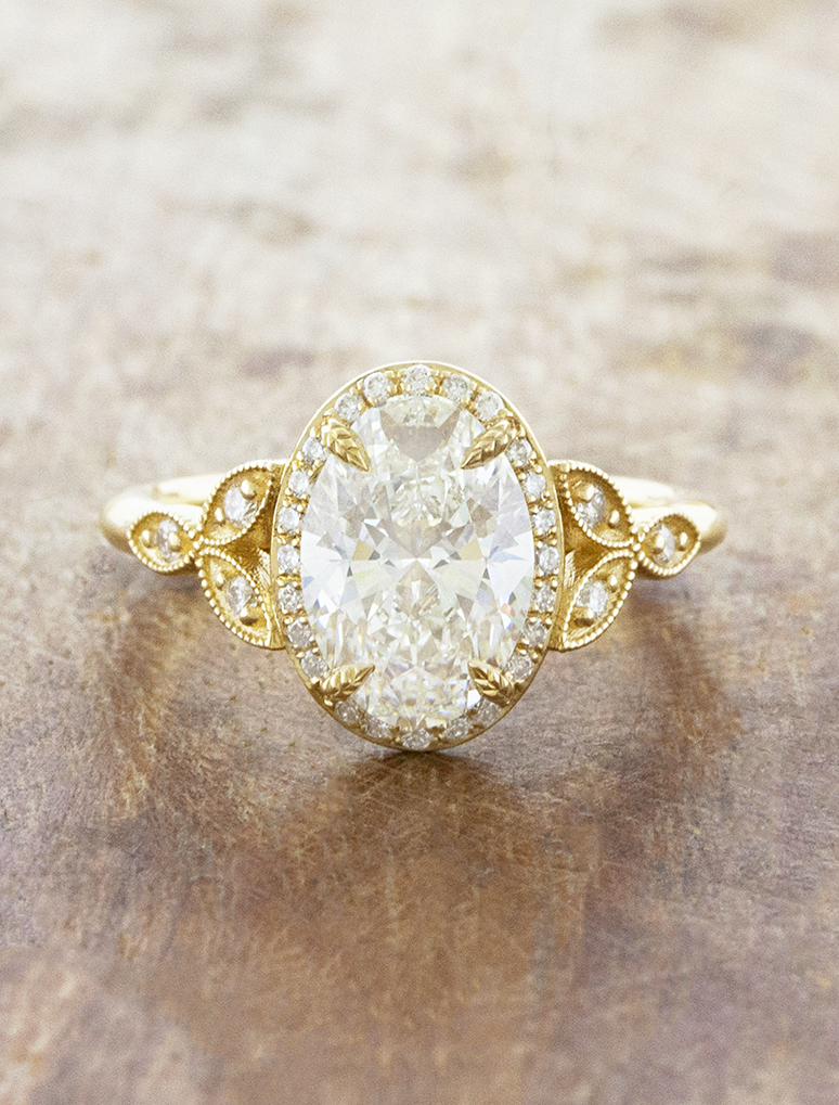 caption:Shown with 1.7ct oval in 14k yellow gold 