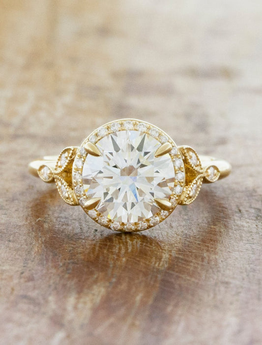 caption:Shown with 2ct round diamond in 14k yellow gold