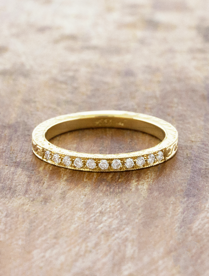 caption:customized with 1/4 diamond coverage, 14k yellow gold 