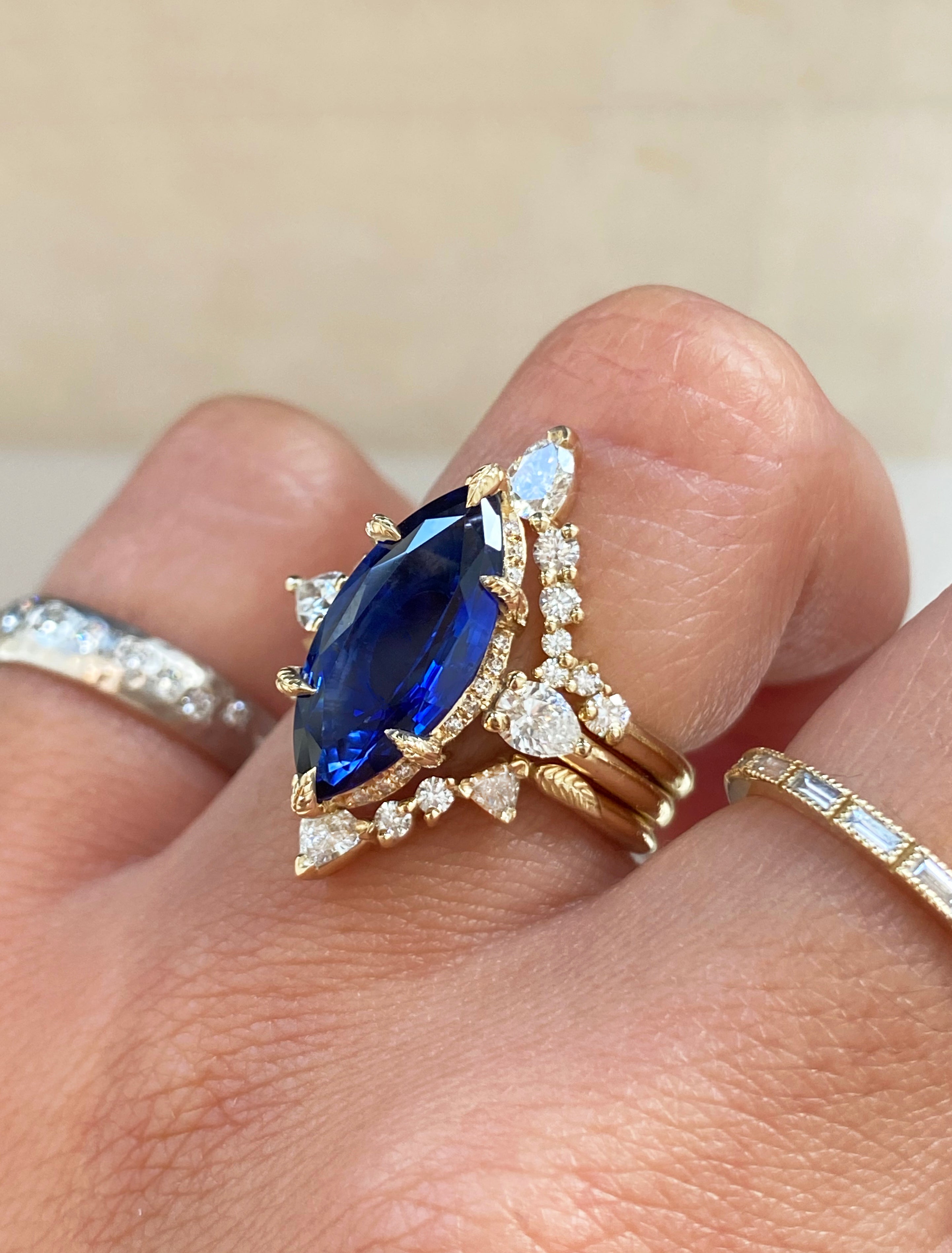 Large blue oval vintage sapphire statement 2024 ring for women with natural round diamond accents, , Anniversary ring