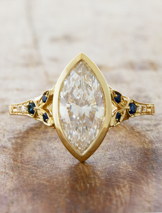 caption:Shown with 2.2ct marquise diamond in 14k yellow gold