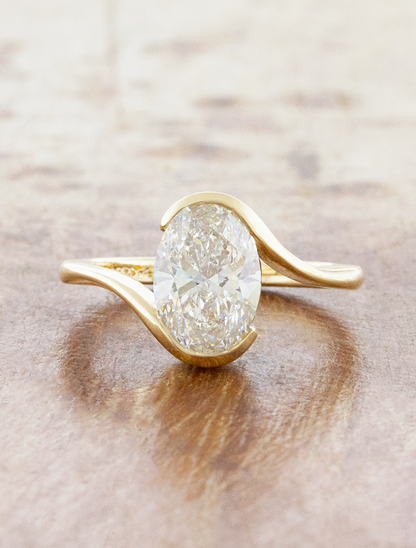 caption:Shown with 2ct oval in 14k yellow gold 