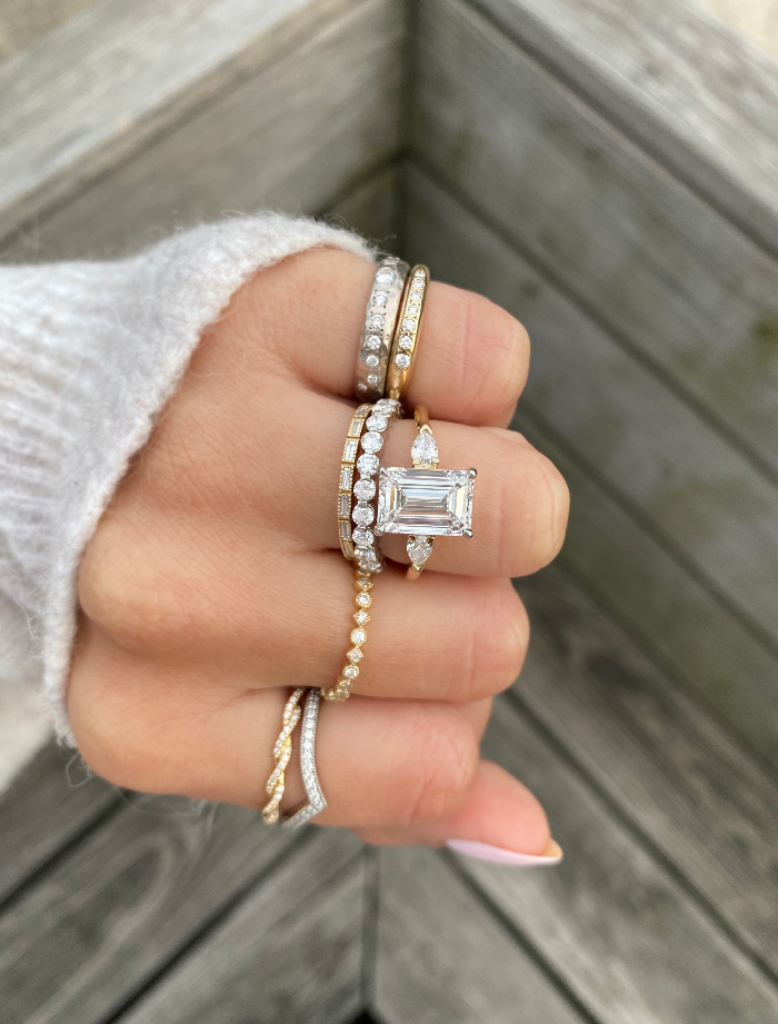 Wedding Emerald Cut Engagement Rings 14K Solid White Gold Wedding