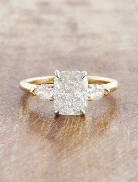 caption:Shown with 2ct cushion cut in 14k yellow gold & platinum setting