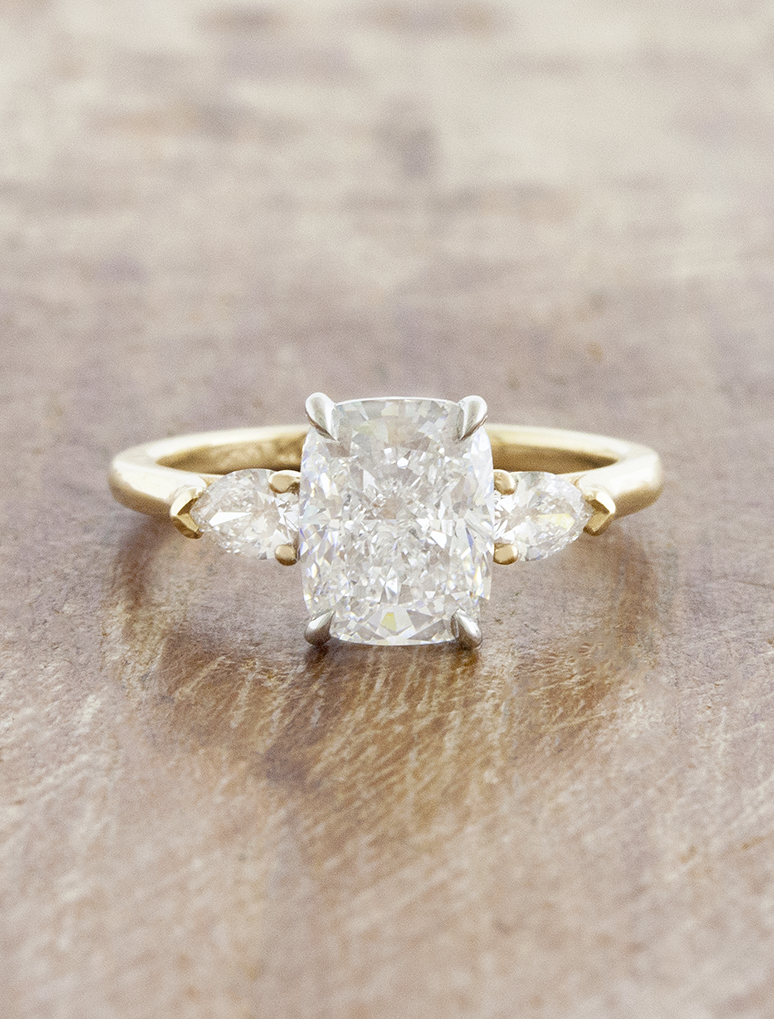 caption:Shown with 2ct cushion cut in 14k yellow gold & platinum setting