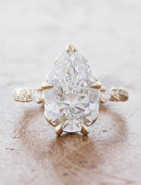 Shanel + Kia Stacked Wedding Ring Set - Ken & Dana Design Natural Diamond / 1.70ct Pear G SI1+ / 14K White Gold (Recycled)