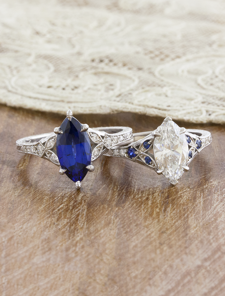 caption:Shown in platinum with 2ct blue sapphire & 1.5ct diamond 