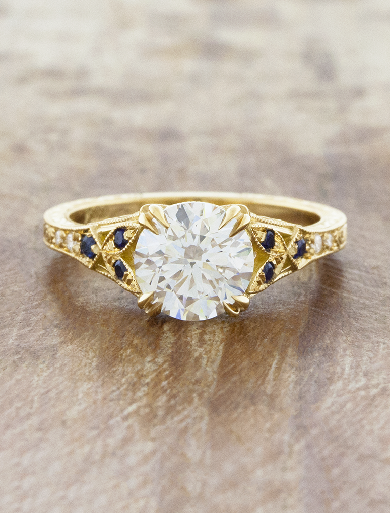 caption:Shown with 1.5ct round in 14k yellow gold