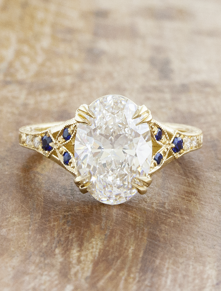 caption:Shown with 2.6ct oval in 14k yellow gold 