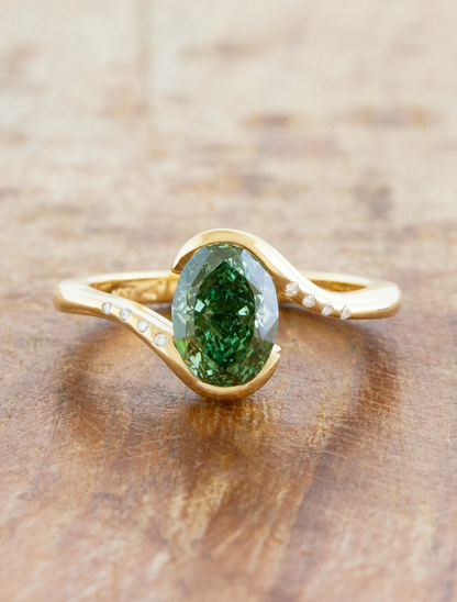 Soleia: Vibrant Bypass Bezel Set Green Diamond Engagement Ring