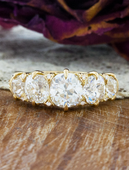 Solene: Vintage Inspired Old Mine Cut Five Stone Diamond Ring