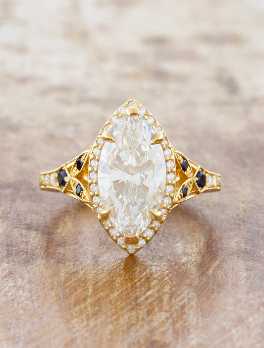 caption:Shown with 2ct marquise diamond in 18k yellow gold
