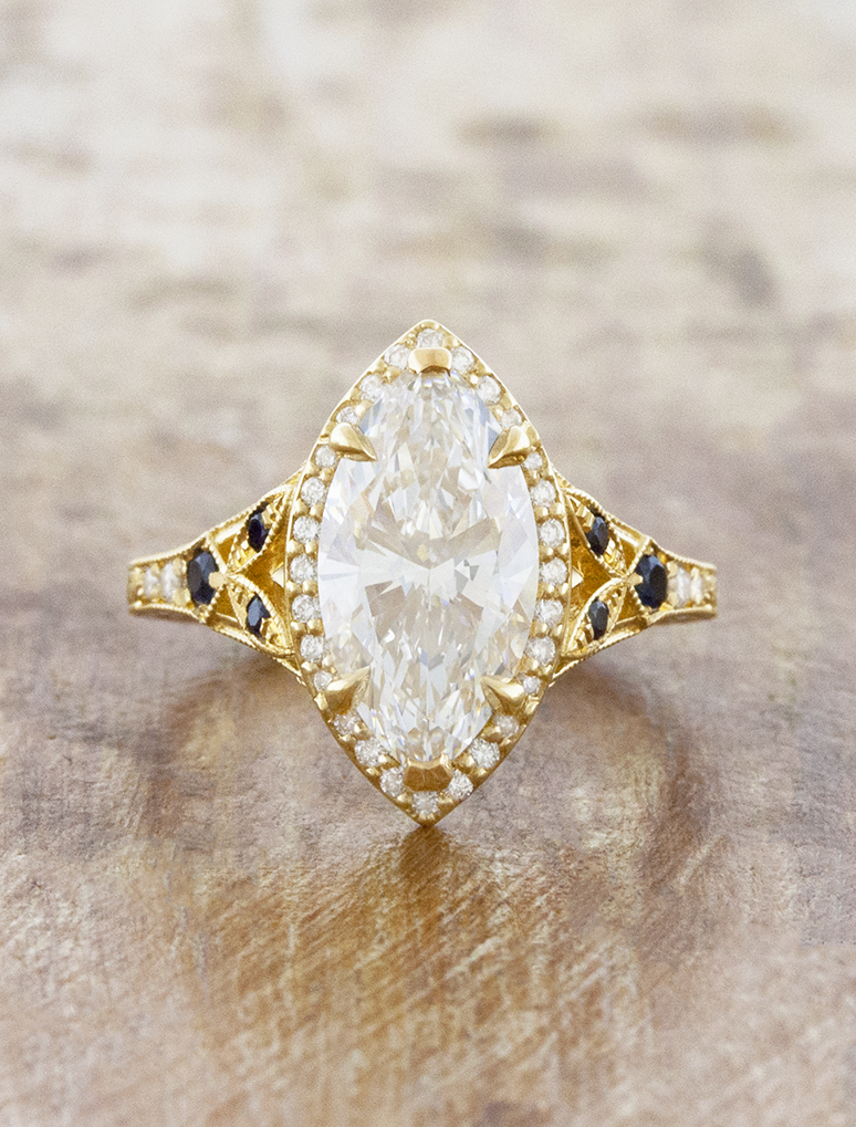caption:Shown with 2ct marquise diamond in 18k yellow gold