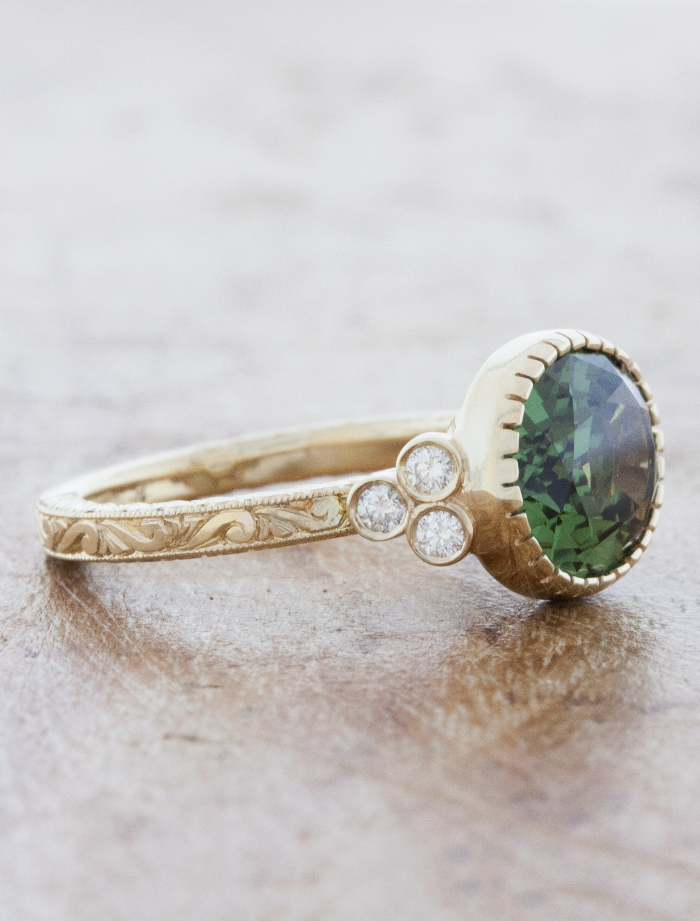 Spinal Rings Design Summer: Vintage-Inspired Green Spinel Engagement Ring with Antique ...