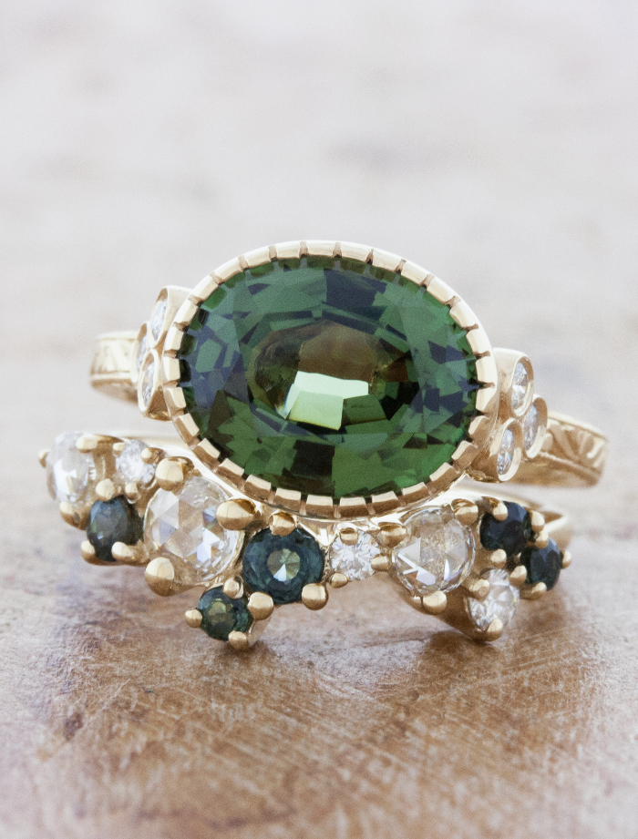 Spinal Rings Design Summer: Vintage-Inspired Green Spinel Engagement Ring with Antique ...
