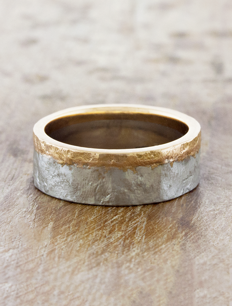 caption:8mm in width, 6mm of platinum and 2mm of 14k rose gold 