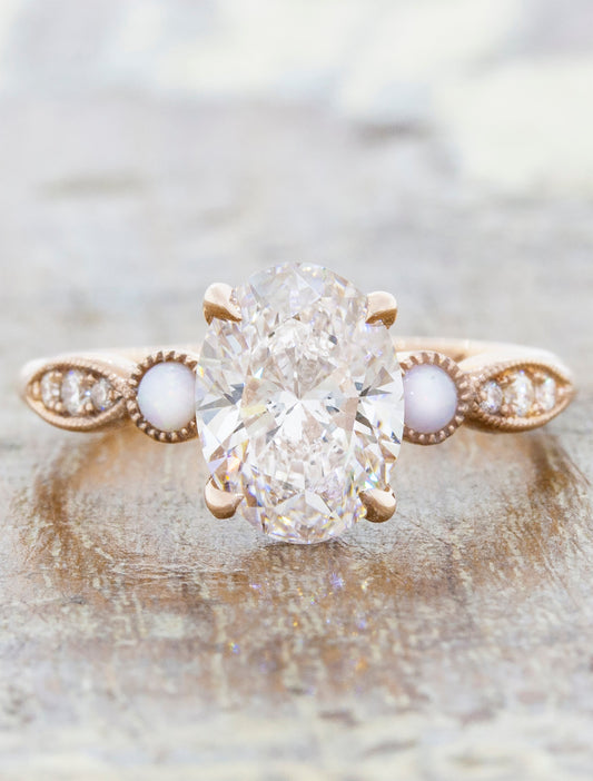 caption:Shown with 1.5ct oval diamond in 14k rose gold