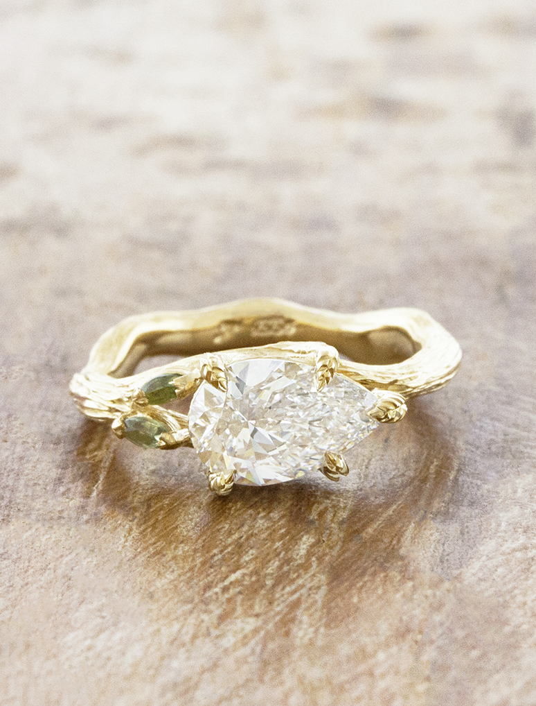 caption:Shown with 1.2ct pear in 14k yellow gold 