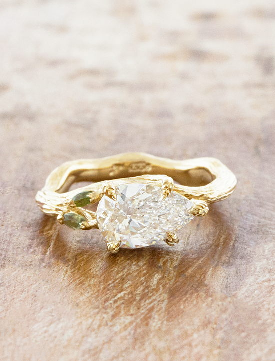 Vario: Nature Inspired East West Pear Engagement Ring with Bark Texture ...