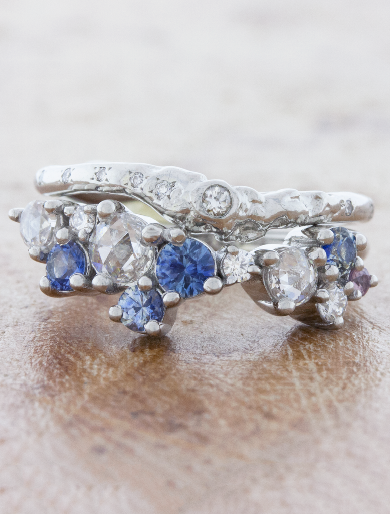 caption:customized with blue & purple sapphires, stacked with Siduri