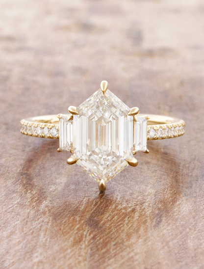 caption:Shown with 3.7ct step cut dutch marquise in 14k yellow gold 