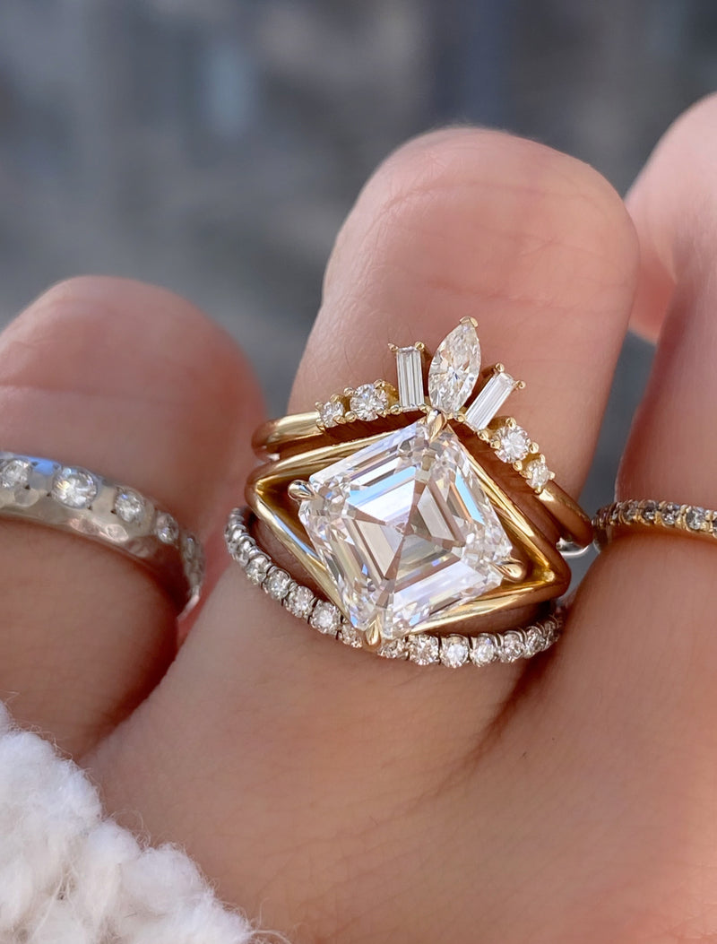 caption:Shown with 4ct Asscher cut diamond, 14k yellow gold & platinum 