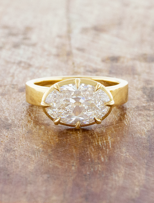 caption:Shown with 3ct antique cut oval diamond in 18k yellow gold