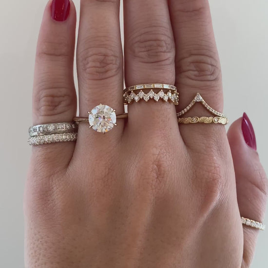 caption:Shown with 3ct round in 14k yellow gold