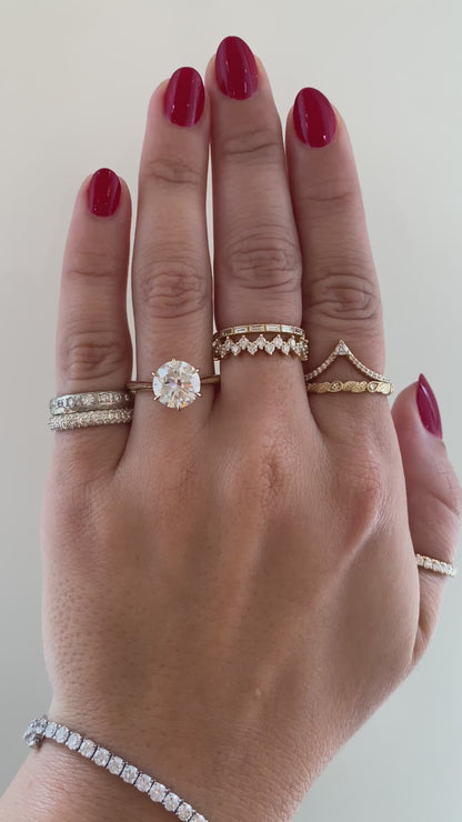 caption:Shown with 3ct round in 14k yellow gold