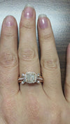 caption:Stacked with Zayda engagement ring in 14k rose gold