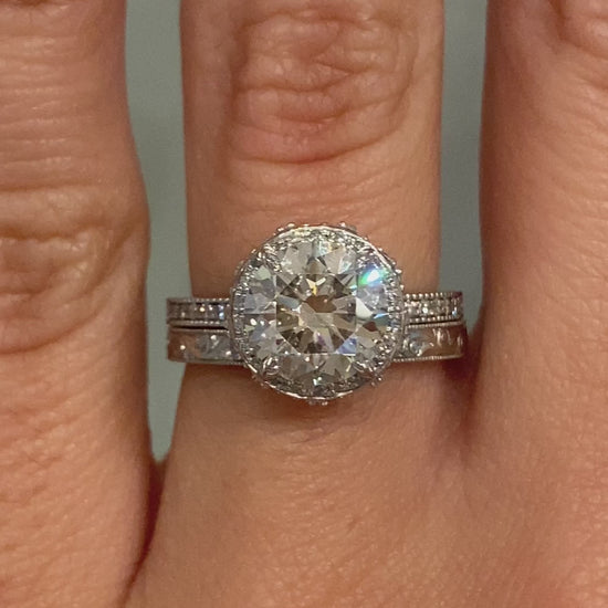 caption:Shown with 2.0ct round cut diamond, paired with Raynee wedding band (sold separately)