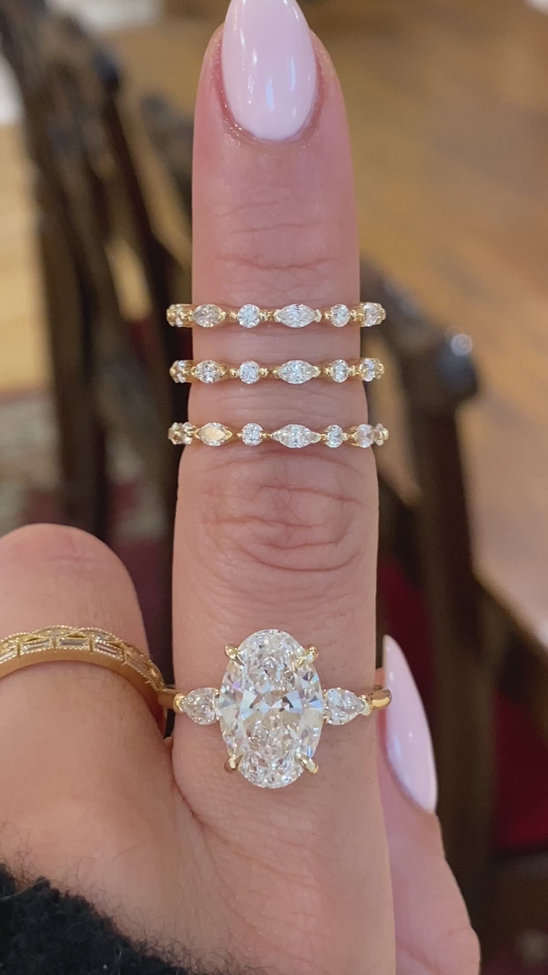 caption:Shown in 1/2 way, 3/4 way, & eternity diamond coverage in 14k yellow gold