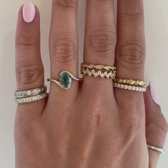 caption:Shown with 1.7ct green oval diamond in 14k yellow gold