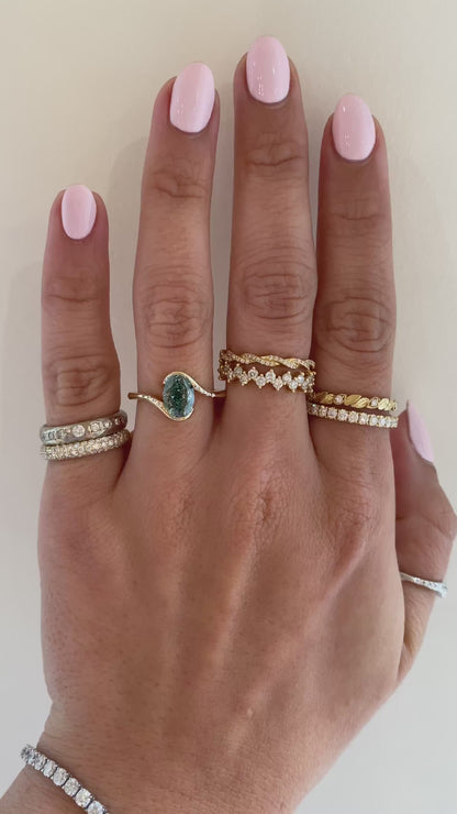 caption:Shown with 1.7ct green oval diamond in 14k yellow gold